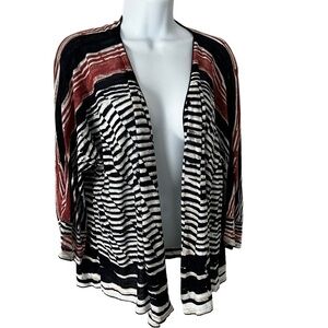 Nic+Zoe Nile Multicolor Open Front Linen Blend Cardigan Sweater Small